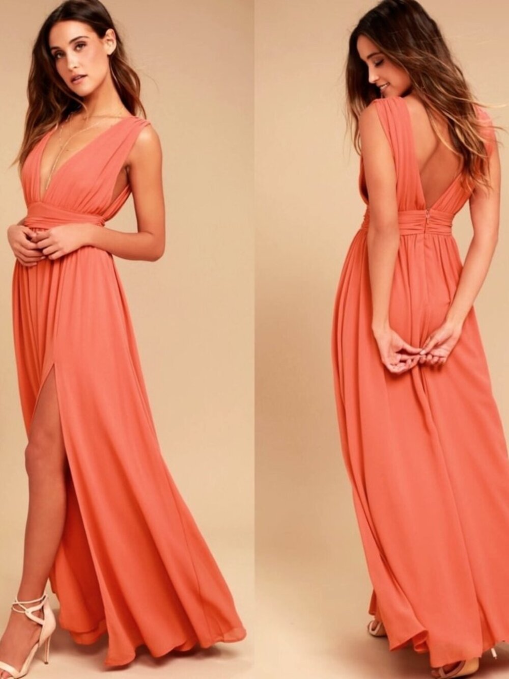 NWT Lulus Heavenly Hues Rusty Rose Maxi Dress Gown Chiffon Size Small S NEW